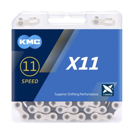 Цепь 11 скоростей KMC 118 звеньев X11 Silver/Black 1/2&quot;x11/128&quot; с замком CL555R коробка